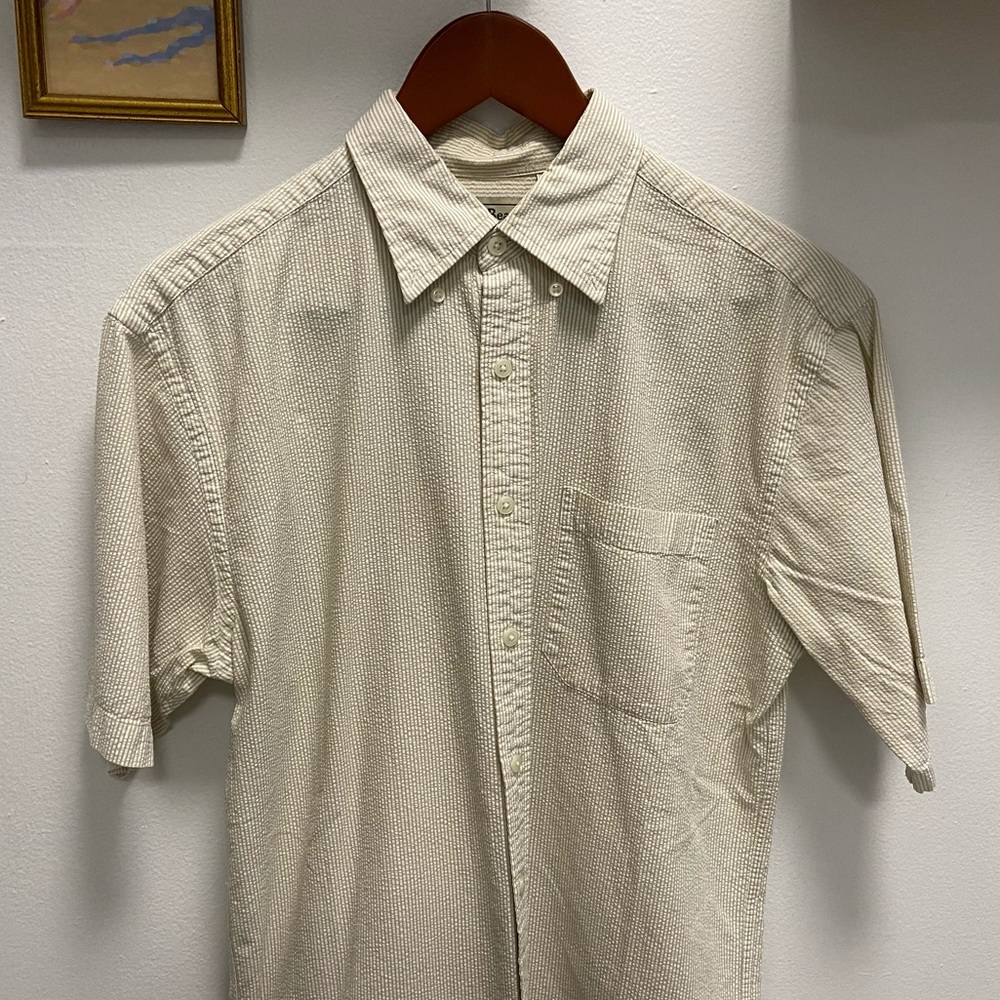 LL Bean Light Olive Green Searsucker Button Up